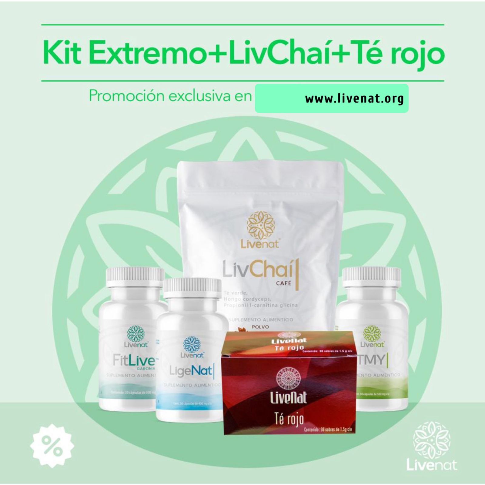 KIT EXTREMO LIV CHAI TE ROJO Kit extremo + LivChai café + Te rojo